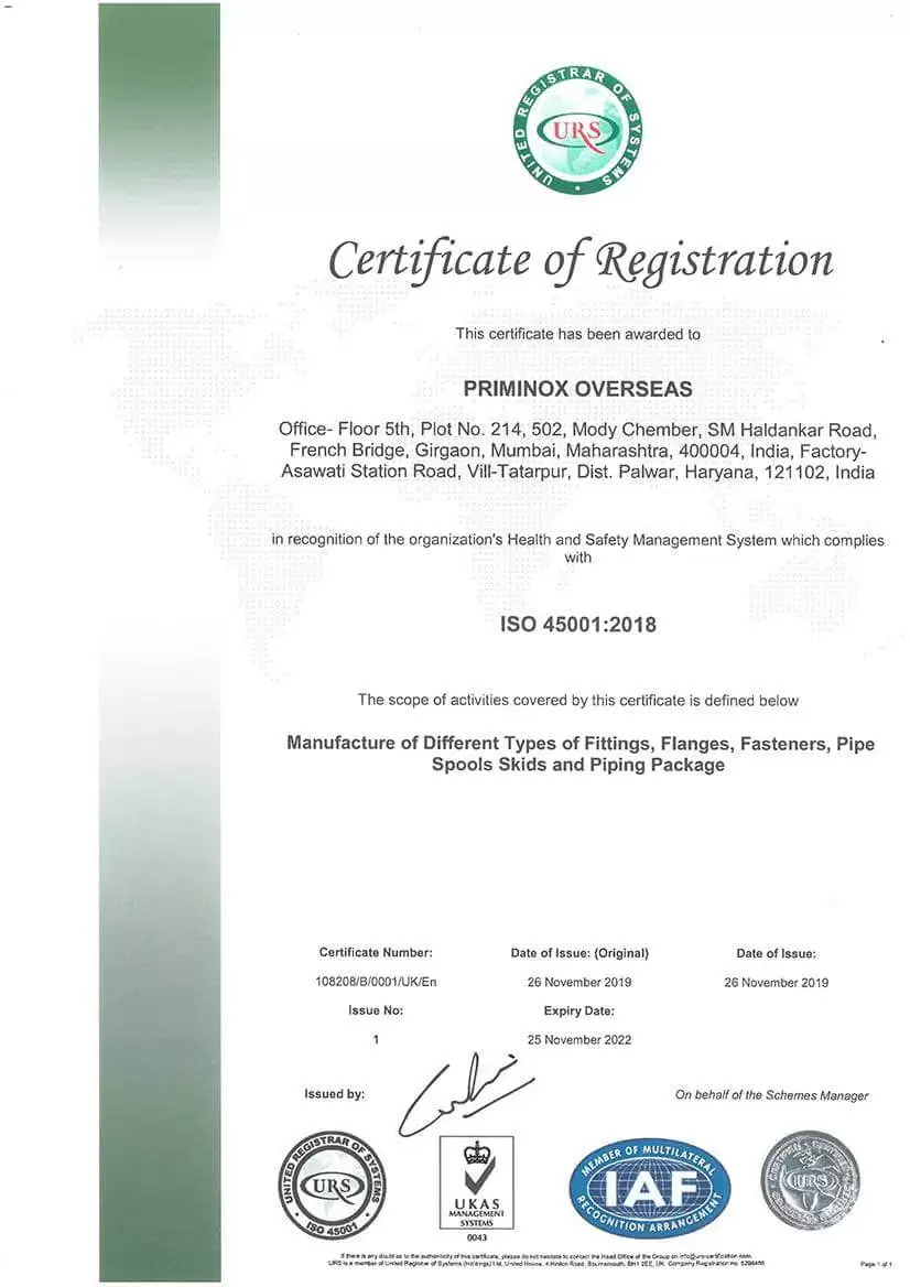 ISO 45001:2018 Certificate
